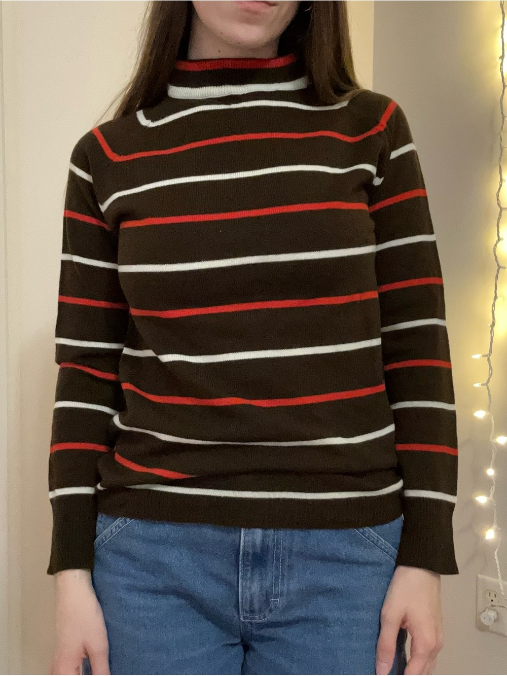Vintage Brown, White and Orange Striped Sweater